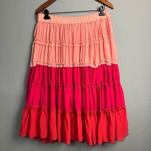 WD-NY Coral Pink Tiered Artsy Ruffle Skirt Sz 10 Elastic Waist Lightweight Party